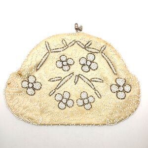 Vtg Bags by Dormar Off- White Beaded Clutch Evening Bag Flowers Kiss Lock TLC